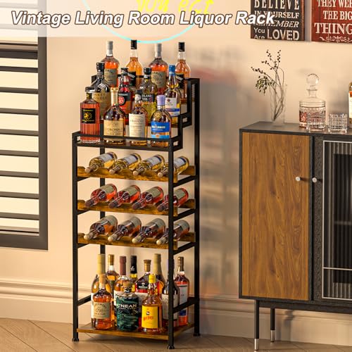 Jsskeeim Tiered Wine Rack and Liquor Cabinet, Large Capacity Freestanding Floor Wine Storage Shelf for Red Wine, Champagne & Whiskey, Stepped Bottle Display Stand for Home Bar, Living Room, Corner, Dining Room - Image 4