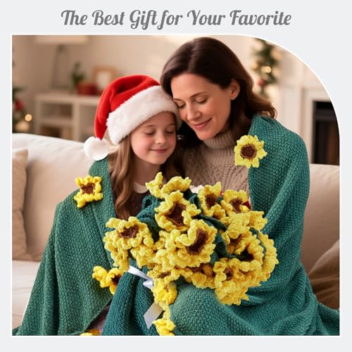 SALIMAH Flower Bouquet Blanket, Valentines Day Gifts for Her Wife Girlfriend Grandkids Mom,Completed Crochet Flower Blanket,Soft Knitted Throw Blankets,Housewarming Gifts for Birthday Anniversary(Sunflowers) - Image 2