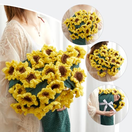 SALIMAH Flower Bouquet Blanket, Valentines Day Gifts for Her Wife Girlfriend Grandkids Mom,Completed Crochet Flower Blanket,Soft Knitted Throw Blankets,Housewarming Gifts for Birthday Anniversary(Sunflowers) - Image 4