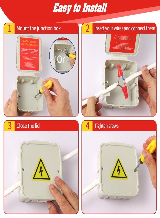 CICHKELY Open Splice Junction Box (6 Pack), One-Piece Junction Box Splice Box. Repair Open Splices, 5 Second Installation Splice Box, Electrical Junction Box, Wire Junction Box Grey - Image 5