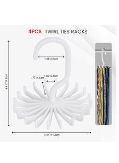 Excefore 4PCS Adjustable Twirl Tie Racks, 360 Degree Rotating Scarf Hanger Hanging Holder Storage Hook for Belt Bra Tank Top Tie Scarf White  - Image 2