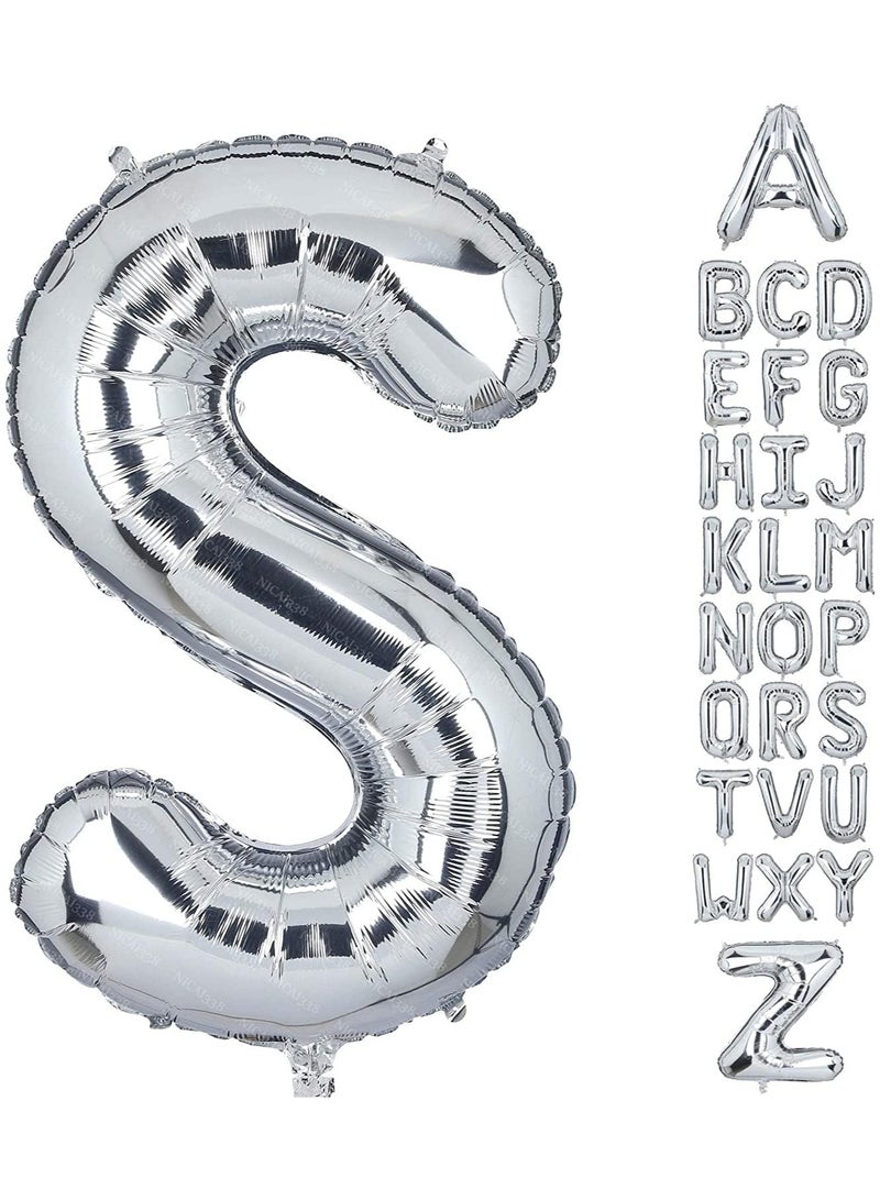 Goldedge 32 Inch Giant Silver Letter S Foil Helium Balloons Big Single Mylar Balloon Birthday Party Decoration Supply Baby Shower (Silver S) - Image 1