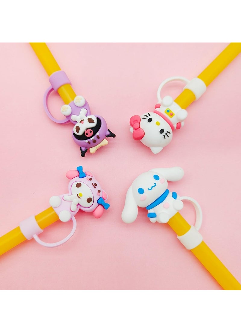 ماركة غير محددة 4 قطع من أغطية قش Kawaii الكرتونية، أغطية قش سيليكون، أغطية قش لأكواب ستانلي 30 و40 أونصة (مع زجاج)، ملحقات أغطية ستانلي 10 مم 0.4 بوصة، أغطية قش كأس ستانلي سهلة (قابلة لإعادة الاستخدام)  - Image 2