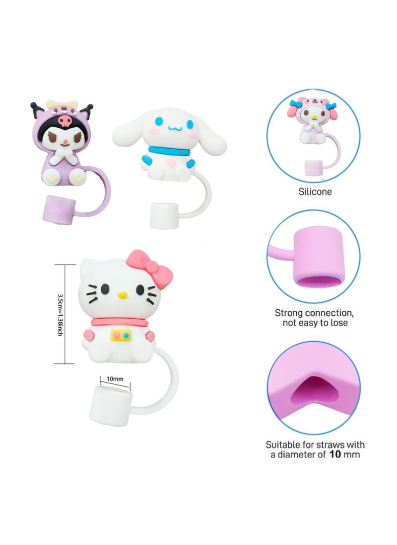 ماركة غير محددة 4 قطع من أغطية قش Kawaii الكرتونية، أغطية قش سيليكون، أغطية قش لأكواب ستانلي 30 و40 أونصة (مع زجاج)، ملحقات أغطية ستانلي 10 مم 0.4 بوصة، أغطية قش كأس ستانلي سهلة (قابلة لإعادة الاستخدام)  - Image 3