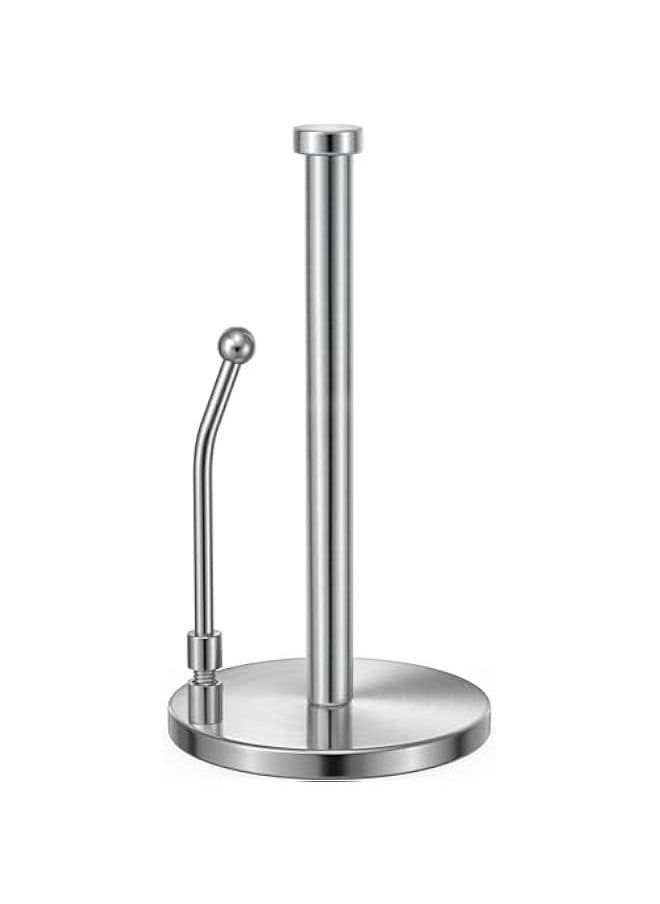 HOOKOR Paper Towel Holder, Paper Towel Dispenser Standing Weighted Base Non Slip, Spring Arm Fit Most Size Paper Roll, Stainless Steel Paper Towel Holder for Home Kitchen Countertop Tabletop, Silver  - Image 1