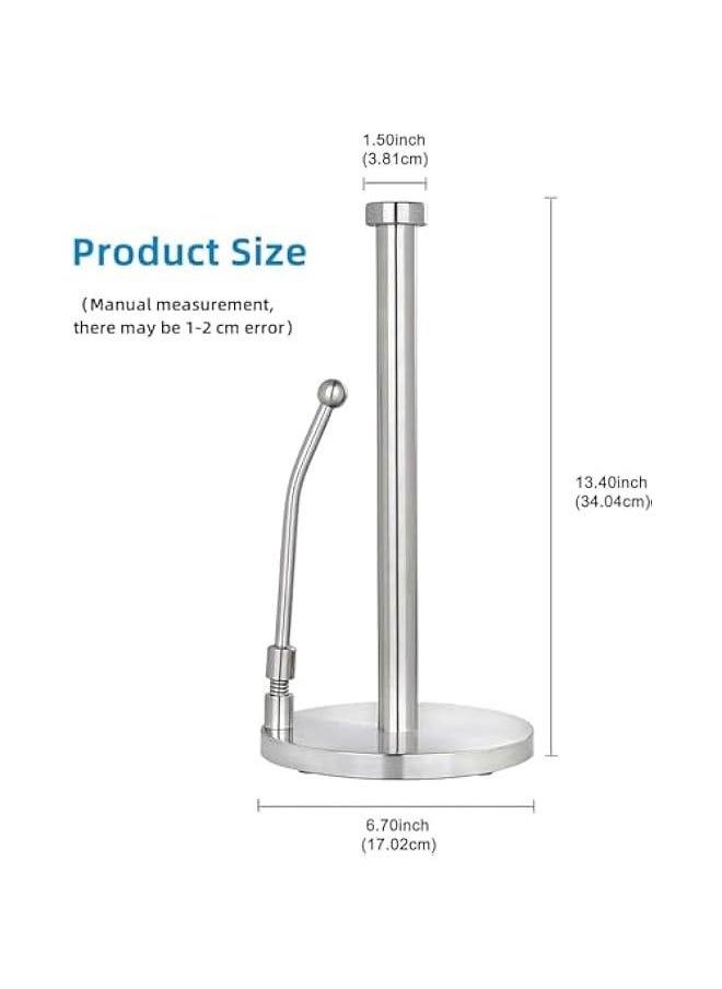 HOOKOR Paper Towel Holder, Paper Towel Dispenser Standing Weighted Base Non Slip, Spring Arm Fit Most Size Paper Roll, Stainless Steel Paper Towel Holder for Home Kitchen Countertop Tabletop, Silver  - Image 2