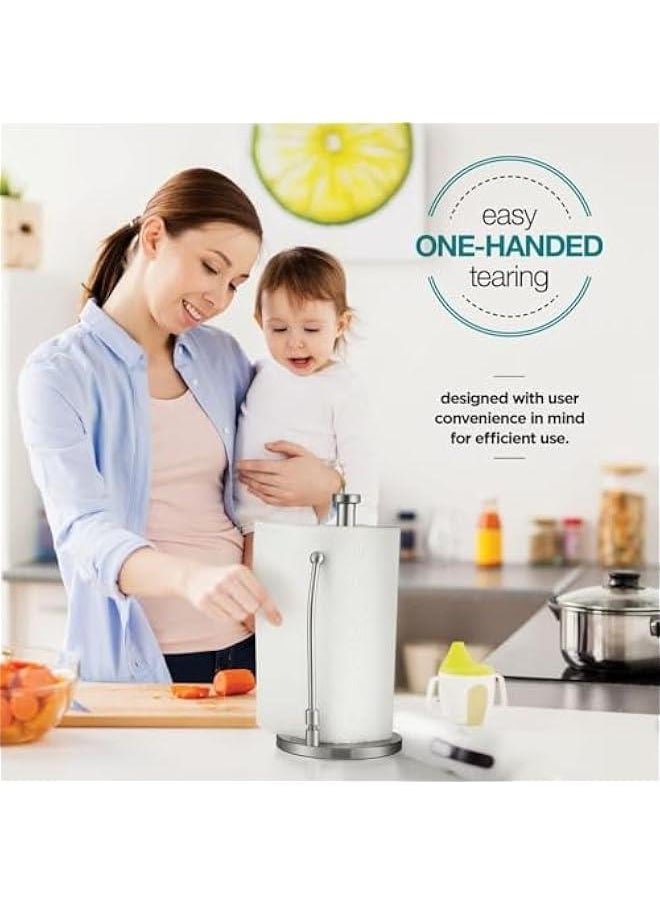 HOOKOR Paper Towel Holder, Paper Towel Dispenser Standing Weighted Base Non Slip, Spring Arm Fit Most Size Paper Roll, Stainless Steel Paper Towel Holder for Home Kitchen Countertop Tabletop, Silver  - Image 4