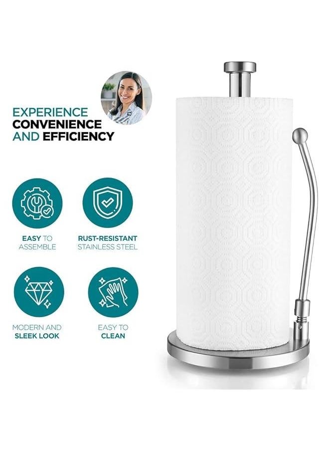 HOOKOR Paper Towel Holder, Paper Towel Dispenser Standing Weighted Base Non Slip, Spring Arm Fit Most Size Paper Roll, Stainless Steel Paper Towel Holder for Home Kitchen Countertop Tabletop, Silver  - Image 5