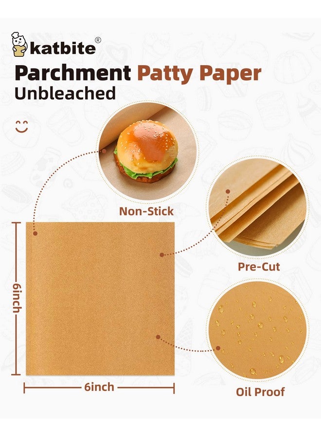 Katbite 300Pcs 6x6 Inches Patty Paper, Burger Patty Paper, Unbleached Parchment Sheets, Heavy Duty & Non-Stick, Squares for Seperating Patty, Cookies, Storing Foods Wrapping Candies - Image 1