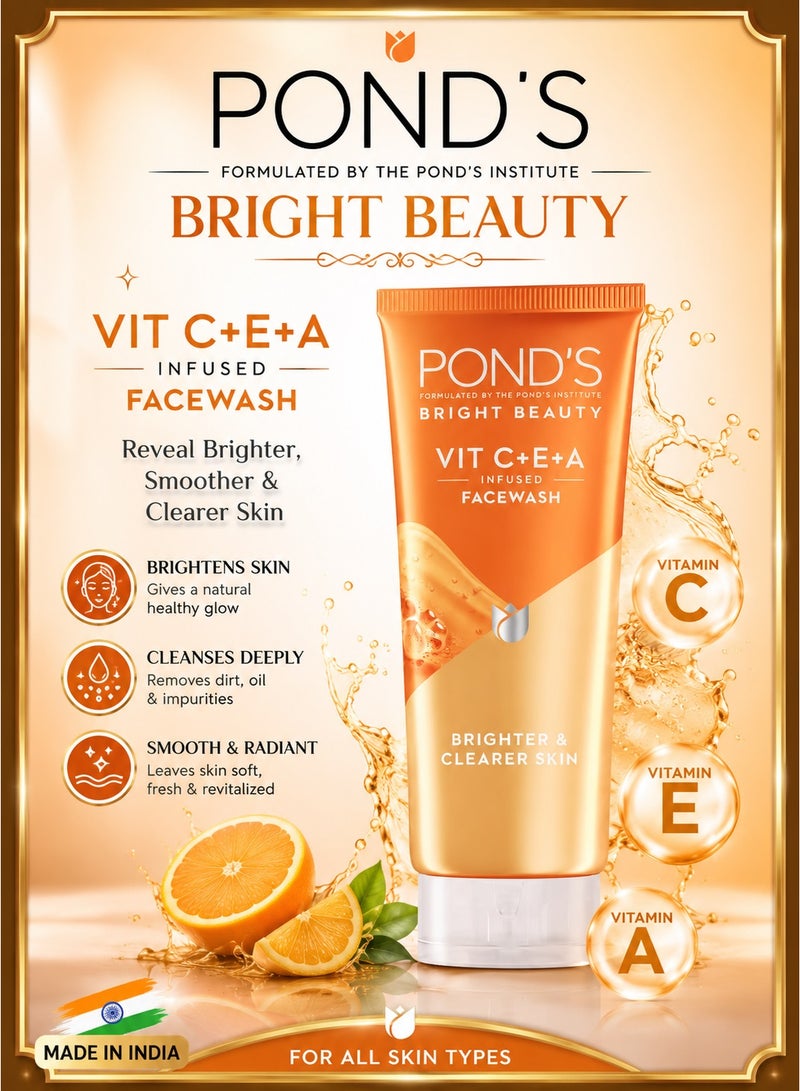 Pond's Bright Beauty VIT C+E+A Infused Facewash | Brighter & Clearer Skin | 100g - Image 1