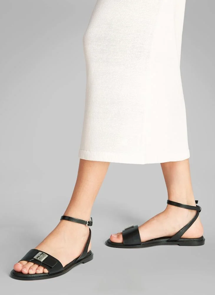 CALVIN KLEIN LEATHER SANDALS WITH LOGO HARDWARE