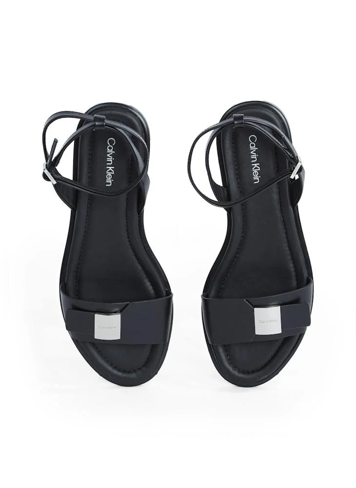 CALVIN KLEIN LEATHER SANDALS WITH LOGO HARDWARE