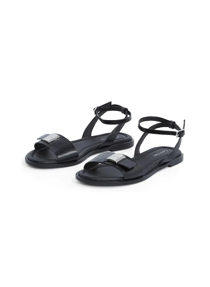 CALVIN KLEIN LEATHER SANDALS WITH LOGO HARDWARE