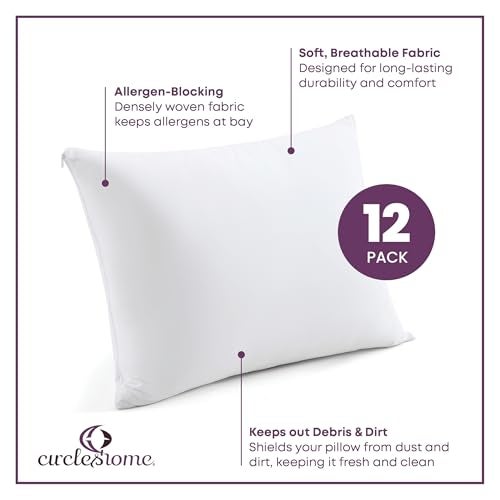 CirclesHome Pillow Protectors 12 Pack King Zippered - 100% Cotton Breathable Pillowcases - Protects Pillows from Dirt, Dust and Debris (King - Set of 12 - 20x36) - Image 2