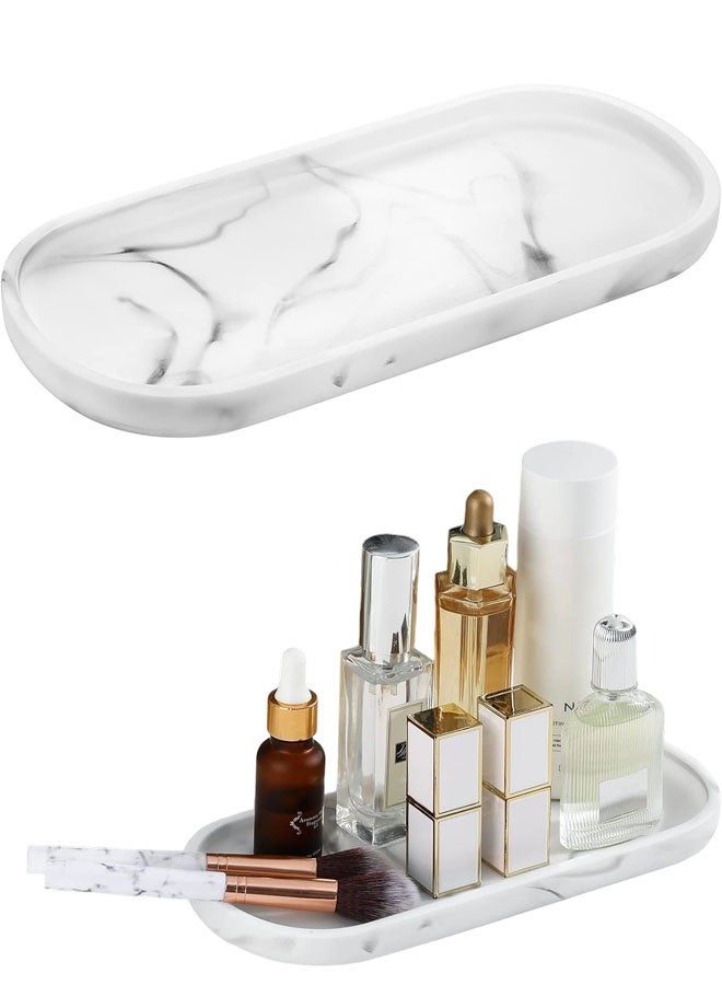 Bathroom Vanity Tray Countertop, Marble Tray For Kitchen Counter, Resin Oval Tray For Soap Dispenser and Toilet Tank, Decorative Trays For Perfume, Jewelry - Image 1