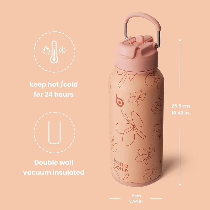 bottle bottle bottlebottle BOTTLE BOTTLE 32oz Insulated Water Bottle Stainless Steel Sport Water Bottle with Straw Dual-use Lid Design for Gym with Pill Box (yellow flower) - Image 5