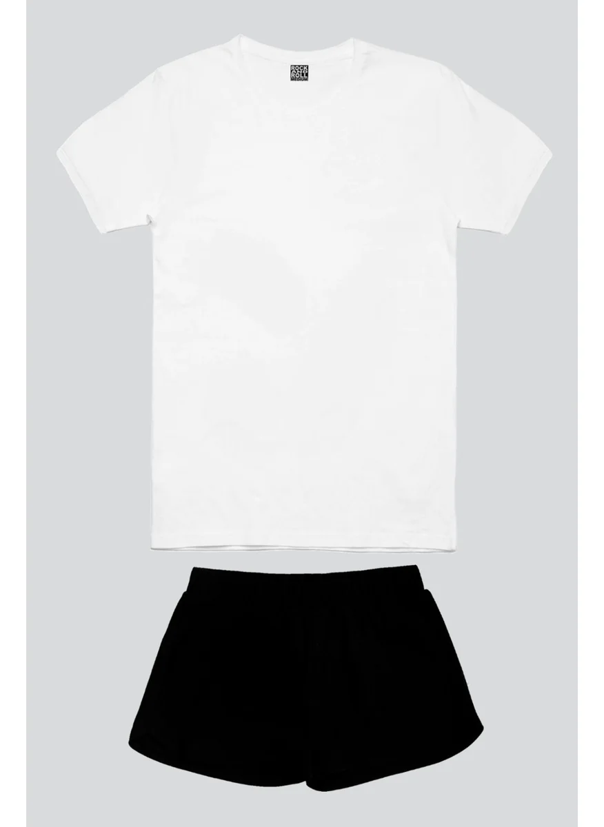 Rock&Roll Plain, Unprinted White Short Sleeve Women's Shorts Set