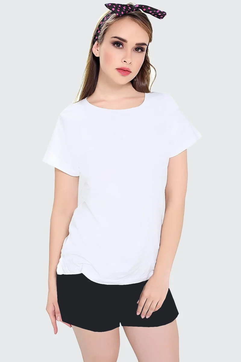 روك اند رول Plain, Unprinted White Short Sleeve Women's Shorts Set