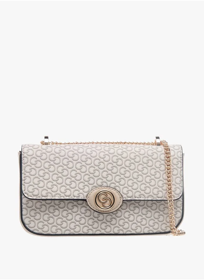 سيليست Womens Monogram Print Crossbody Bag With Flap Closure And Chain Strap