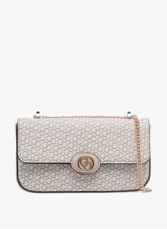 Celeste Womens Monogram Print Crossbody Bag With Flap Closure And Chain Strap  - Image 1