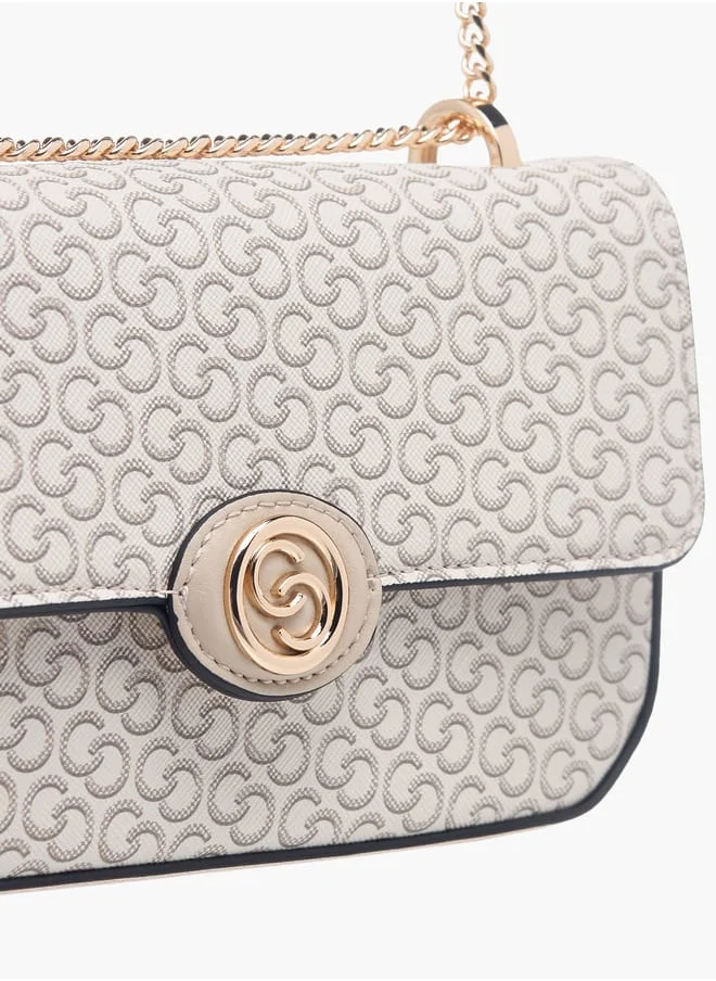 سيليست Womens Monogram Print Crossbody Bag With Flap Closure And Chain Strap