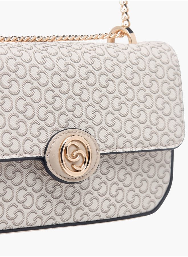 Celeste Womens Monogram Print Crossbody Bag With Flap Closure And Chain Strap  - Image 4