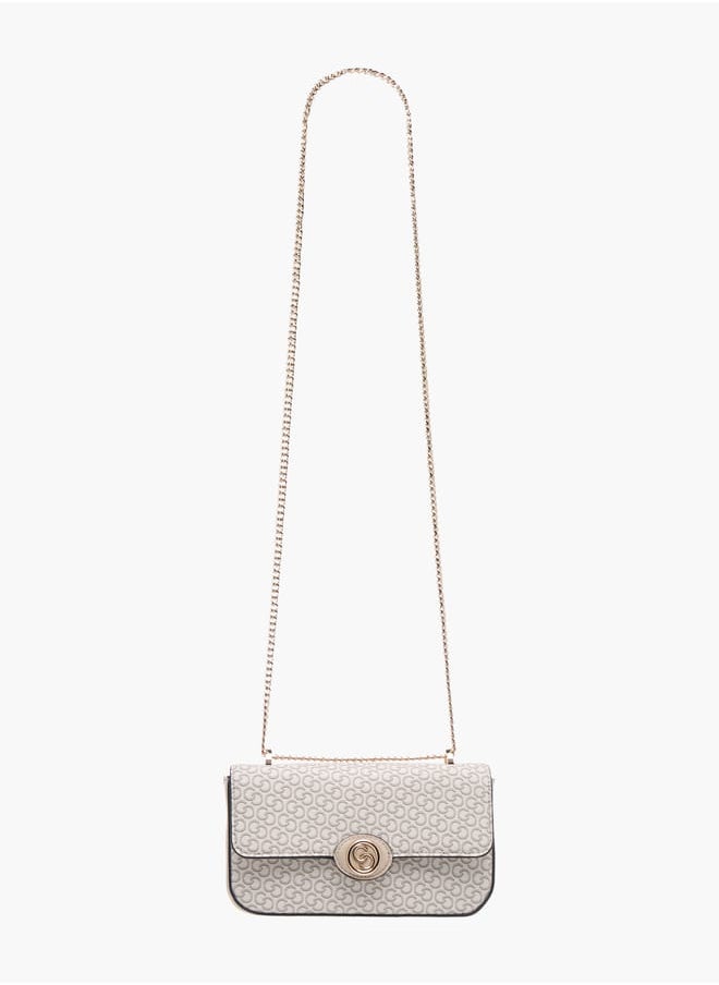Celeste Womens Monogram Print Crossbody Bag With Flap Closure And Chain Strap  - Image 2