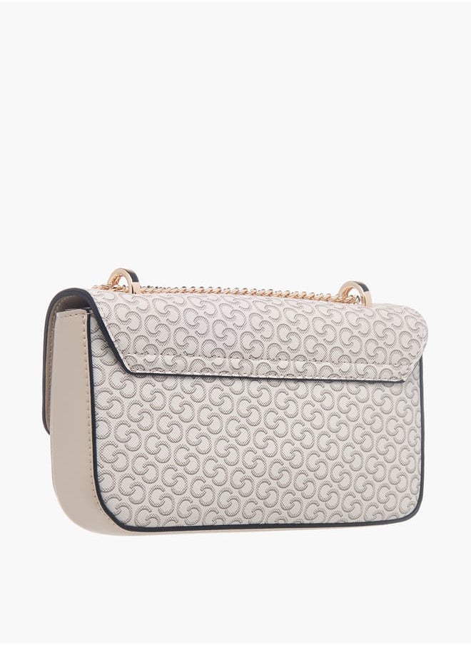 Celeste Womens Monogram Print Crossbody Bag With Flap Closure And Chain Strap  - Image 3