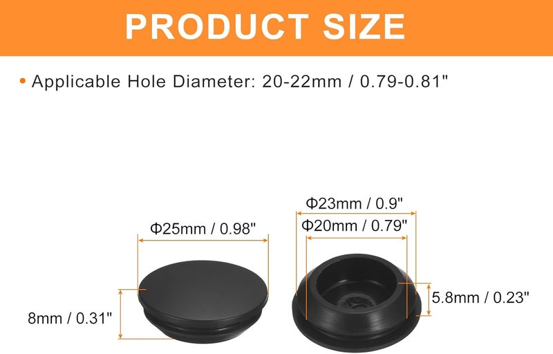 QUARKZMAN Pack of 8 Silicone Plugs, Round Rubber Plugs to Snap into 20-22 mm Holes, Waterproof Hole Plugs for Metal Pipes, Furniture End Caps, Black Inserts - Image 2