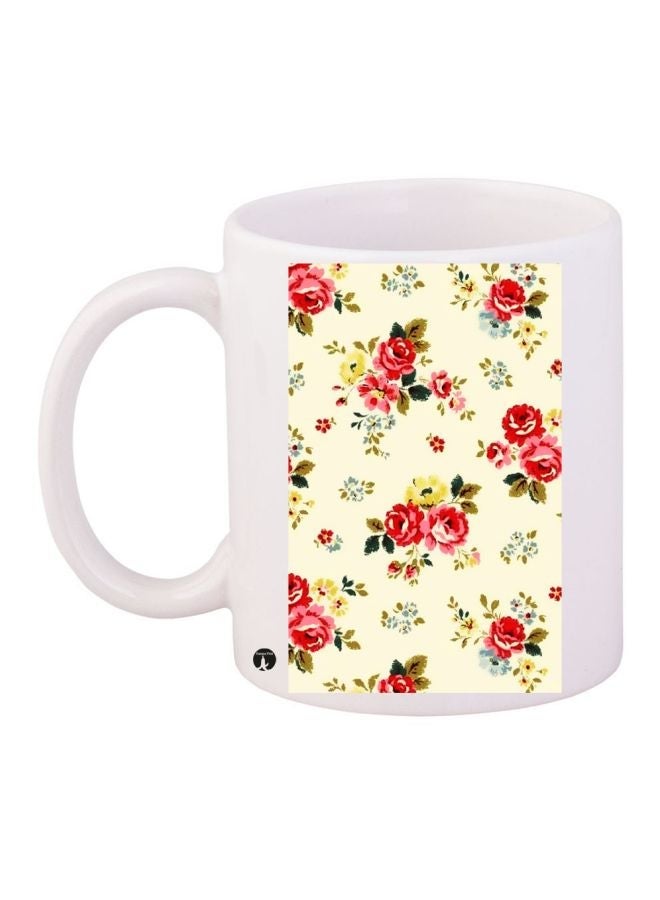 RYN Floral Printed Coffee Mug White/Pink/Beige 11ounce