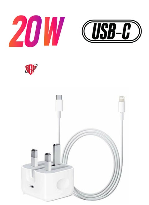 Type C PD Fast Charger with 1m Type C Lightning Cable Wall Power Adapter for Quick and Reliable Charging"