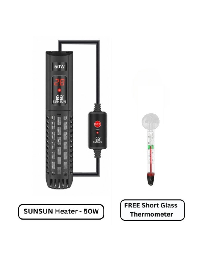 SUNSUN GR-50C Aquarium Heater 50W Digital Temperature Controller With FREE Short Glass Thermometer - Image 1