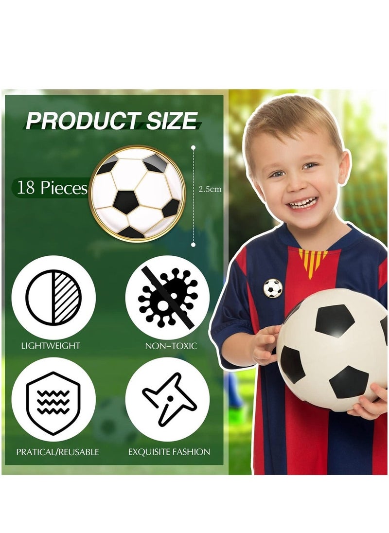 Soccer Lapel Pin, 18 Pcs Soccer Brooch, Soccer Ball Cartoon Round Metal Pins, Football Hat Shirt Pin Tie Tack Pinback, Men Women Brooches Sports Accessories Charm Decoration - Image 2