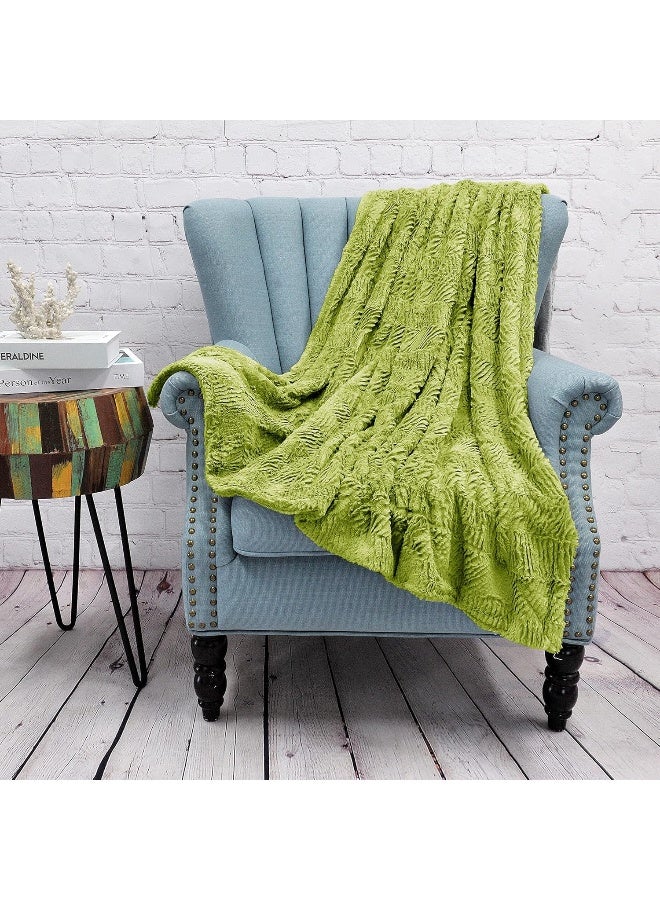 Home Soft Things Green Herringbone Brushed Throw Blanket 50 x 60 Dark Citron Lightweight Fluffy Plush Comfy Cozy Couch Bed Covers Suitable for Kids Adults Friends Home Dcor - Image 2