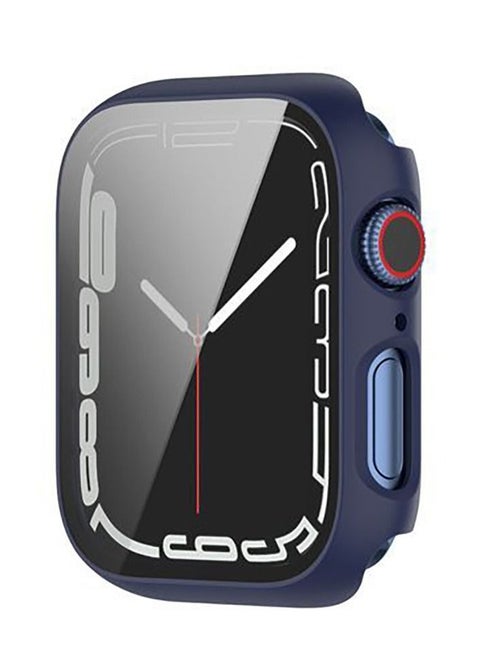 Plastic Cover Shockproof Built-in Screen Protector For Apple Watch 45mm Series 7 -DarkBlue