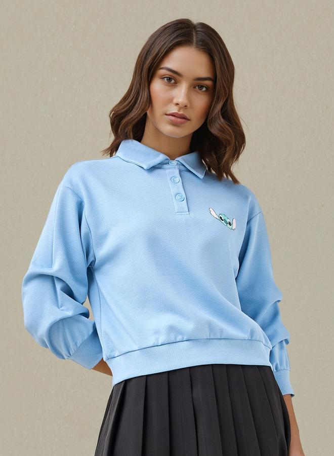 SP Characters Stitch Print Sweatshirt with Collar - Image 1
