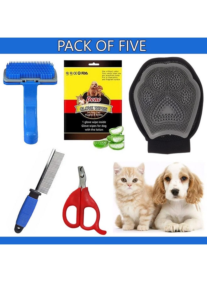 إيميلي بيتس مجموعة العناية بالحيوانات الأليفة 5 في 1، مناديل الحيوانات الأليفة وقفازات حمام الحيوانات الأليفة، مشط الحيوانات الأليفة وفرشاة تنظيف الحيوانات الأليفة ومقص أظافر للجراء والقطط والقطط الصغيرة (متعدد الألوان، عبوة من 5 قطع) - Image 2