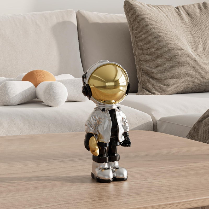 EZ4ENCE Small Figurine Statue Astronaut Sculpture Decor,Sculpture for Home Decor,Arts Silver Shelf Decoration,Cool Metal Mask Table Decor,Mini Ornament - Image 2