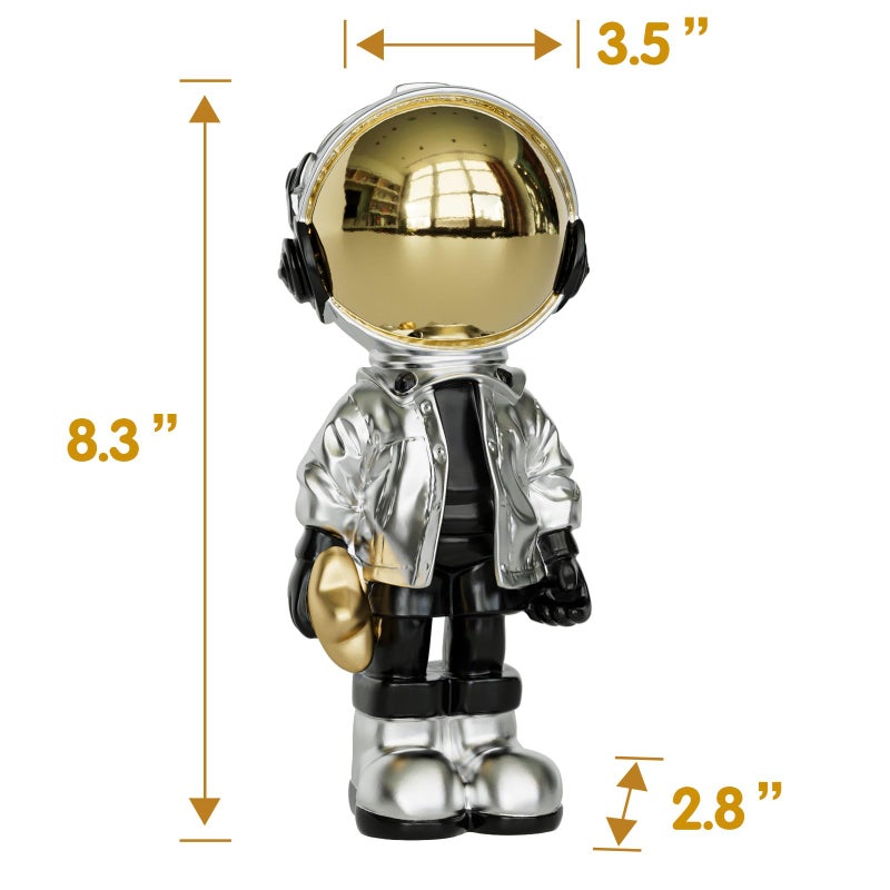 EZ4ENCE Small Figurine Statue Astronaut Sculpture Decor,Sculpture for Home Decor,Arts Silver Shelf Decoration,Cool Metal Mask Table Decor,Mini Ornament - Image 5