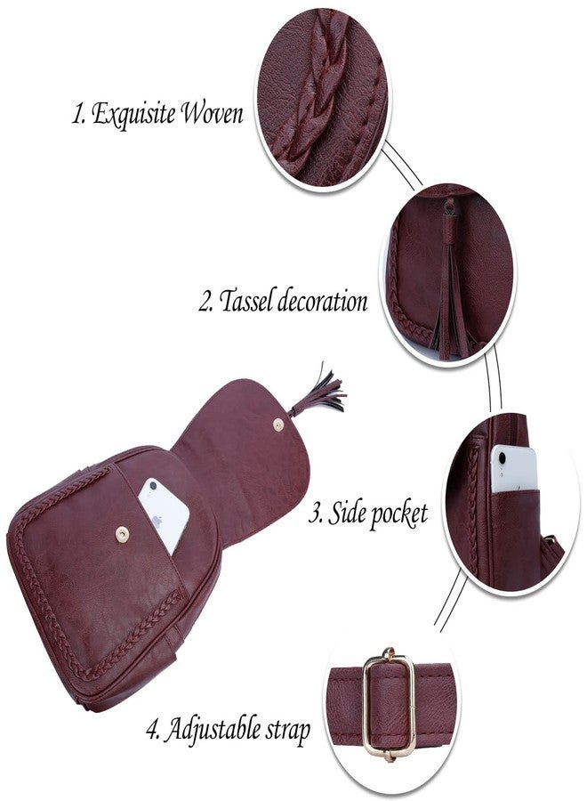 KKXIU Fashion Small Synthetic Leather Backpack Purse For Women and Ladies with Tassel (Wine) - Image 3