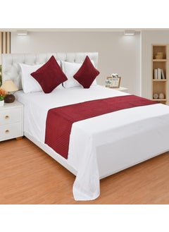 MAYSHA CREATIONS MAYSHA CREATIONS 200TC Solid Quilted Velvet Bed Runner Scarf with Matching Cushion CoversSlipcover Mattress ProtectorBed Linen ScarfDecorative Set for BedroomsHotel RoomsGuest Rooms Maroon  - Image 1