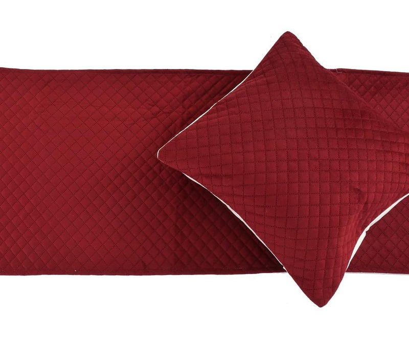 MAYSHA CREATIONS MAYSHA CREATIONS 200TC Solid Quilted Velvet Bed Runner Scarf with Matching Cushion CoversSlipcover Mattress ProtectorBed Linen ScarfDecorative Set for BedroomsHotel RoomsGuest Rooms Maroon  - Image 2