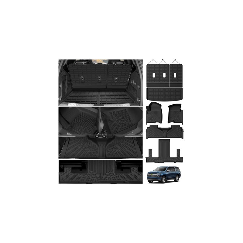 Powerty Floor Mats for 2021-2025 2026 Chevrolet Chevy Tahoe/GMC Yukon 7 Passenger Car Mats, All Weather TPE Custom Cargo Liner Seat Back Covers Protectors Full Set Car Accessories (Not for Yukon XL) - Image 1