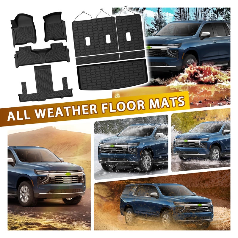 Powerty Floor Mats for 2021-2025 2026 Chevrolet Chevy Tahoe/GMC Yukon 7 Passenger Car Mats, All Weather TPE Custom Cargo Liner Seat Back Covers Protectors Full Set Car Accessories (Not for Yukon XL) - Image 4