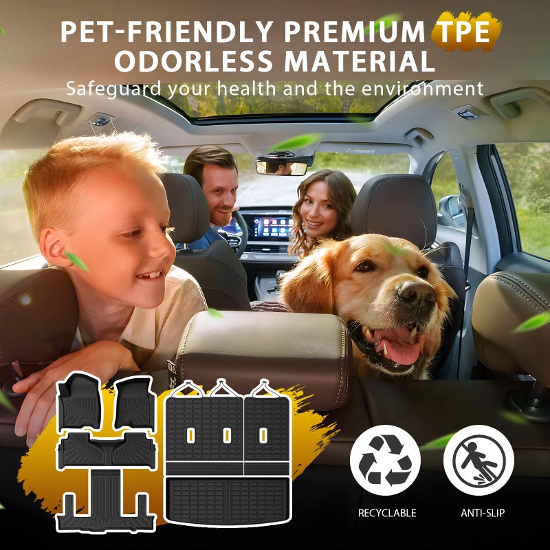 Powerty Floor Mats for 2021-2025 2026 Chevrolet Chevy Tahoe/GMC Yukon 7 Passenger Car Mats, All Weather TPE Custom Cargo Liner Seat Back Covers Protectors Full Set Car Accessories (Not for Yukon XL) - Image 2