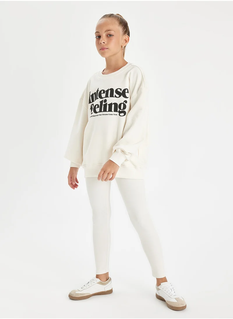 DeFacto Printed Sweatshirt Basic 2-Piece Legging Set