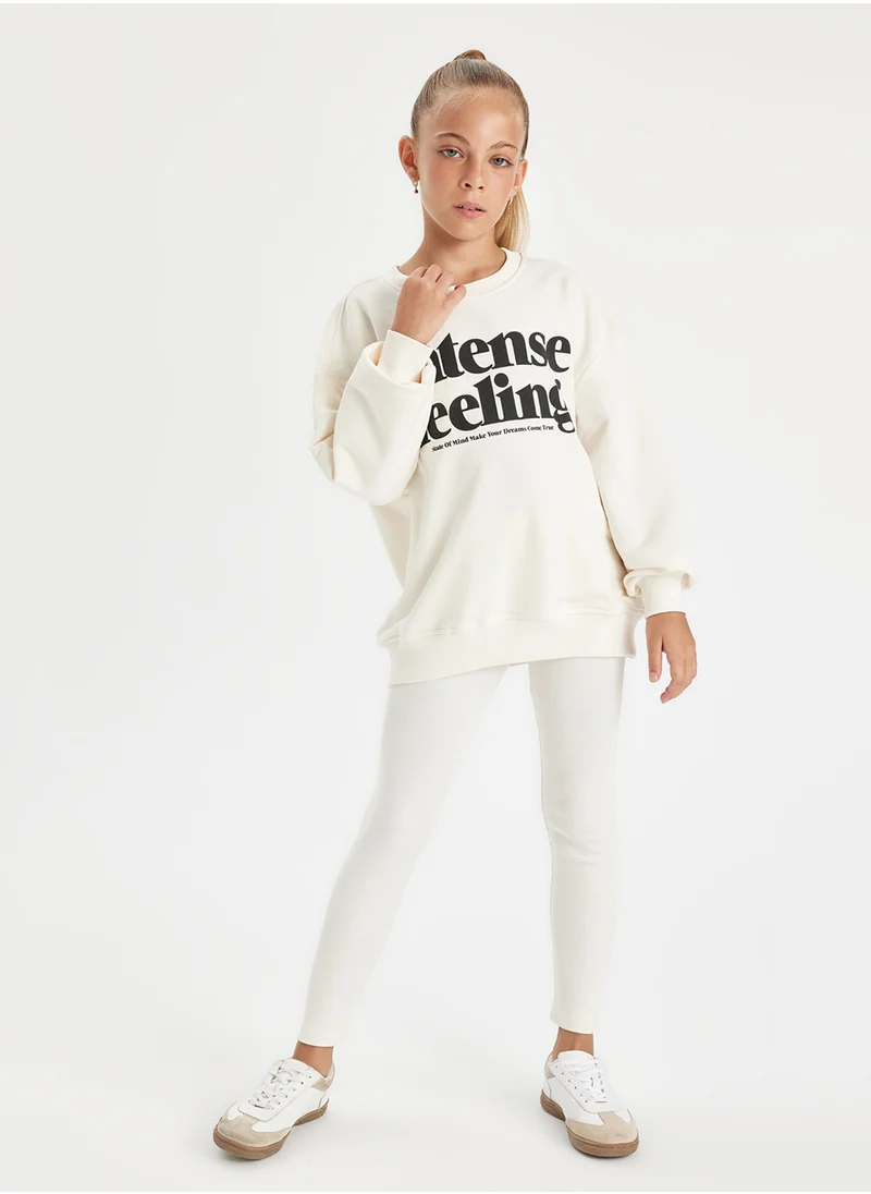 DeFacto Printed Sweatshirt Basic 2-Piece Legging Set
