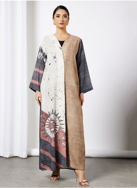 Colourblock Printed Abaya