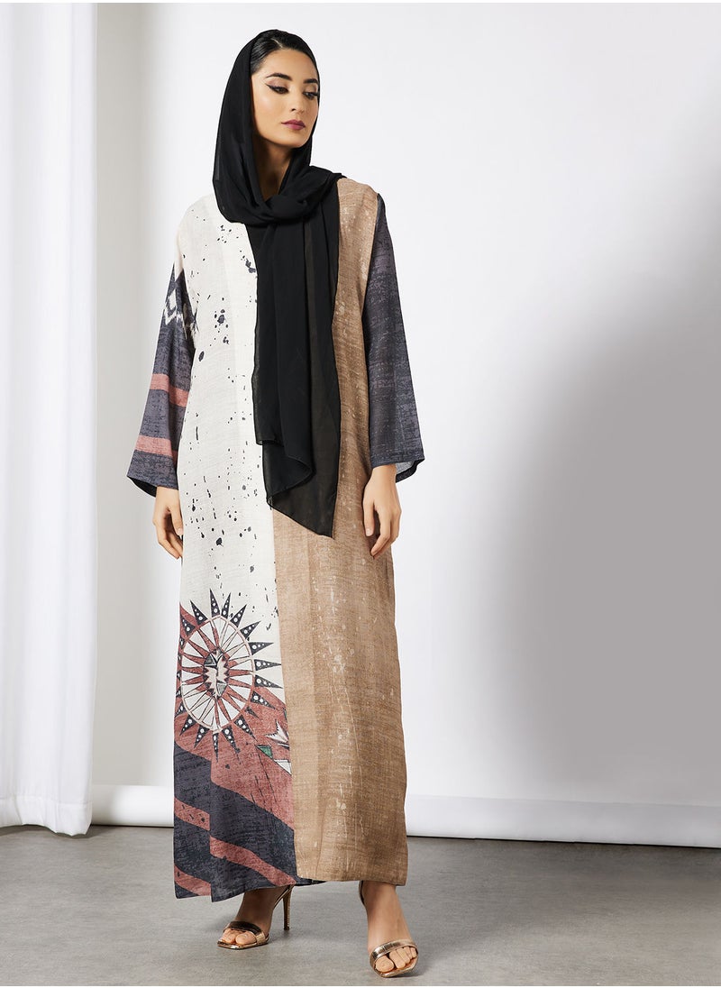 Thouq - Colourblock Printed Abaya - Image 1