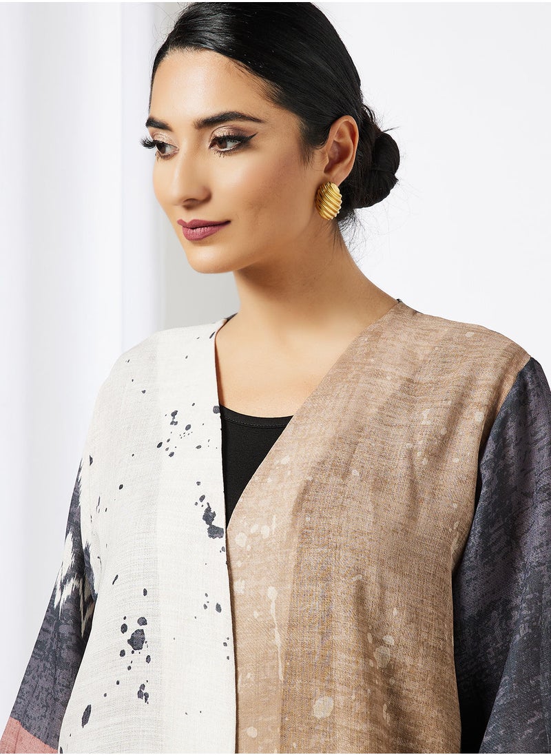 Thouq - Colourblock Printed Abaya - Image 1